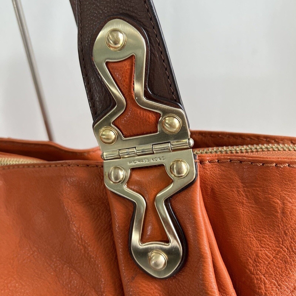 Vintage Michael Kors Shoulder Bag Pebble Leather Pumpkin Brown Boho Dust Bag - Picture 5 of 16